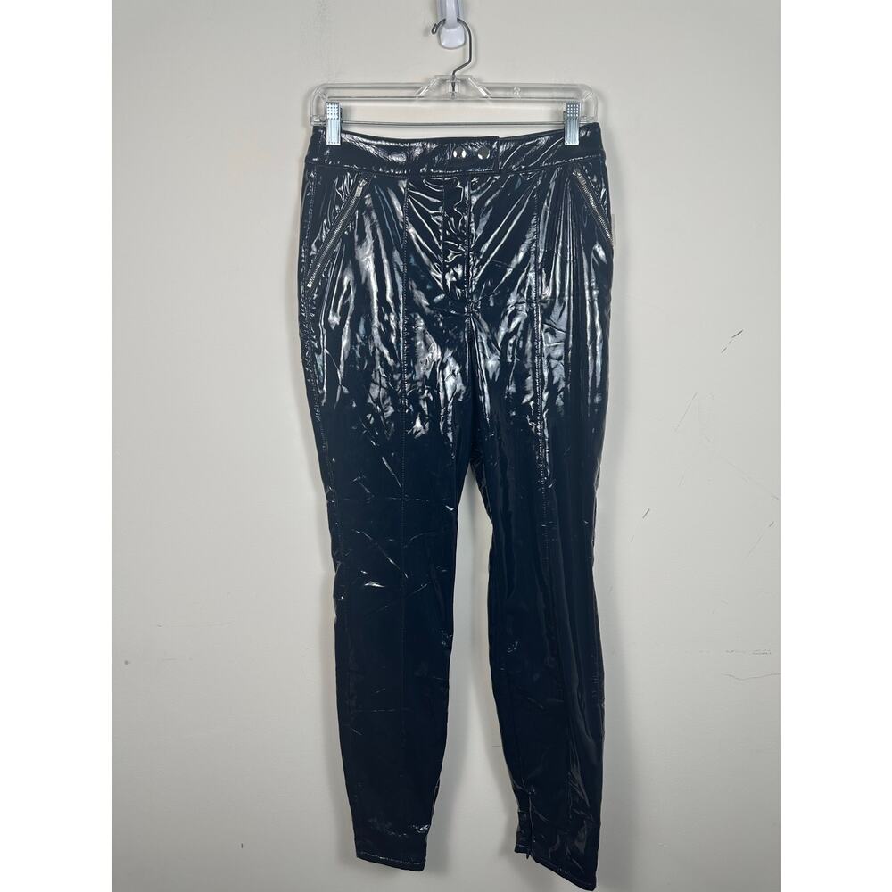 Maeve Patent Leather Skinny Pants Women 8 Navy NWT Zipper Pocket Disco OB1807916